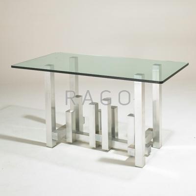 Appraisal: MODERN Dining table USA s Polished aluminum chromed steel glass