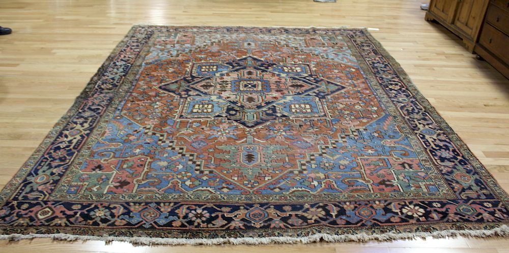 Appraisal: Antique and Finely Hand Woven Heriz Carpet Nice colors and