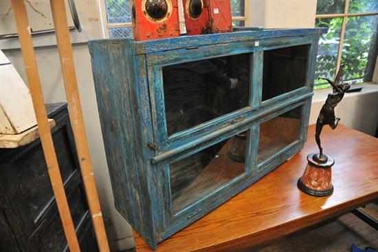 Appraisal: A RUSTIC BLUE PAINTED DISPLAY CABINET LEGS A F