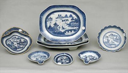 Appraisal: Three Canton Blue and White Rectangular Platters together with Three