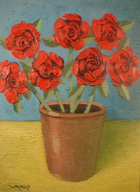 Appraisal: David Vango thC Still life of roses in a pot