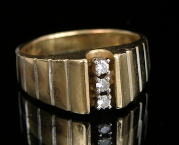 Appraisal: A Man's Gold Ring With Diamonds k yellow gold ring