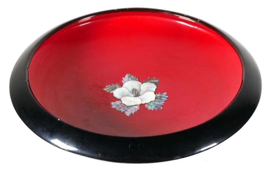 Appraisal: Lacquer bowl with mother-of-pearl accent applied to inside center On