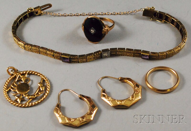 Appraisal: Group of Gold Jewelry Items including a kt gold gem-set