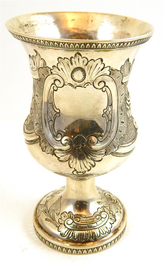 Appraisal: SILVER Goblet unmarked American th C foliate and shield repousse