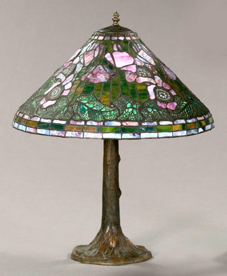 Appraisal: Contemporary American Bronze-Patinated Metal and Leaded Glass Anemones Table Lamp