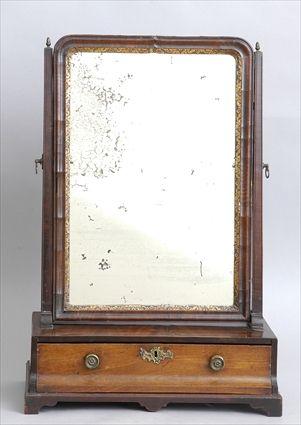 Appraisal: GEORGE III MAHOGANY AND PARCEL-GILT DRESSING TABLE MIRROR The swing