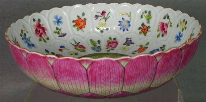 Appraisal: Chinese porcelain lotus design bowl with enameled floral interior d