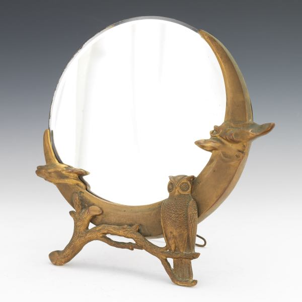 Appraisal: JENNINGS BROTHERS BRONZE ART NOUVEAU BOUDOIR MIRROR x Round mirror