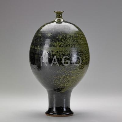 Appraisal: ANTONIO PRIETO - Glazed stoneware bulbous footed vessel black and