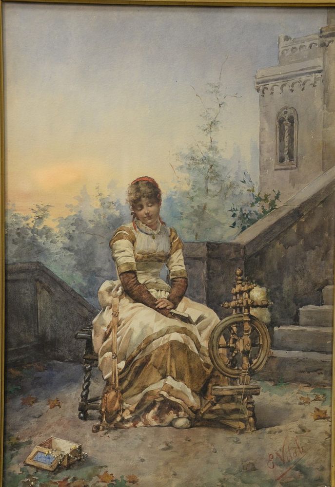 Appraisal: Edouardo Vitali th century watercolor young spinster signed lower right