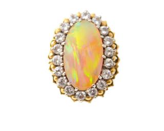 Appraisal: k Yellow White Gold Ring w Opal Diamonds Ladies k