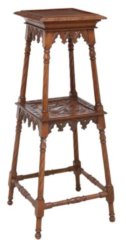 Appraisal: Gothic Revival walnut plant stand late th c top shelf