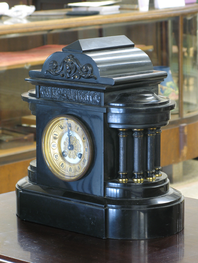 Appraisal: BLACK MARBLE CASED MANTEL CLOCK French early th century the