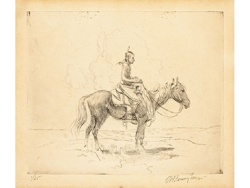 Appraisal: OSCAR E BERNINGHAUS AMERICAN - Profile of Native American mounted