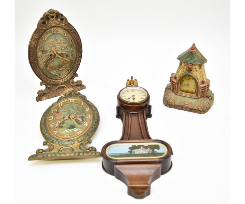 Appraisal: Four clocks to include a mahogany banjo clock l Village