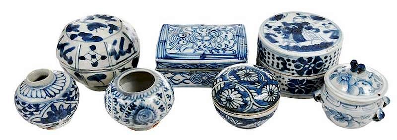 Appraisal: Seven Small Blue and White Asian Vessels th century and