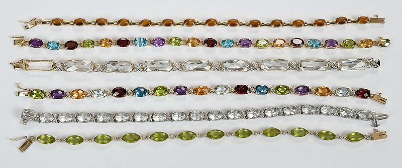 Appraisal: Six kt Gemstone Bracelets assorted cut gemstones including topaz peridot