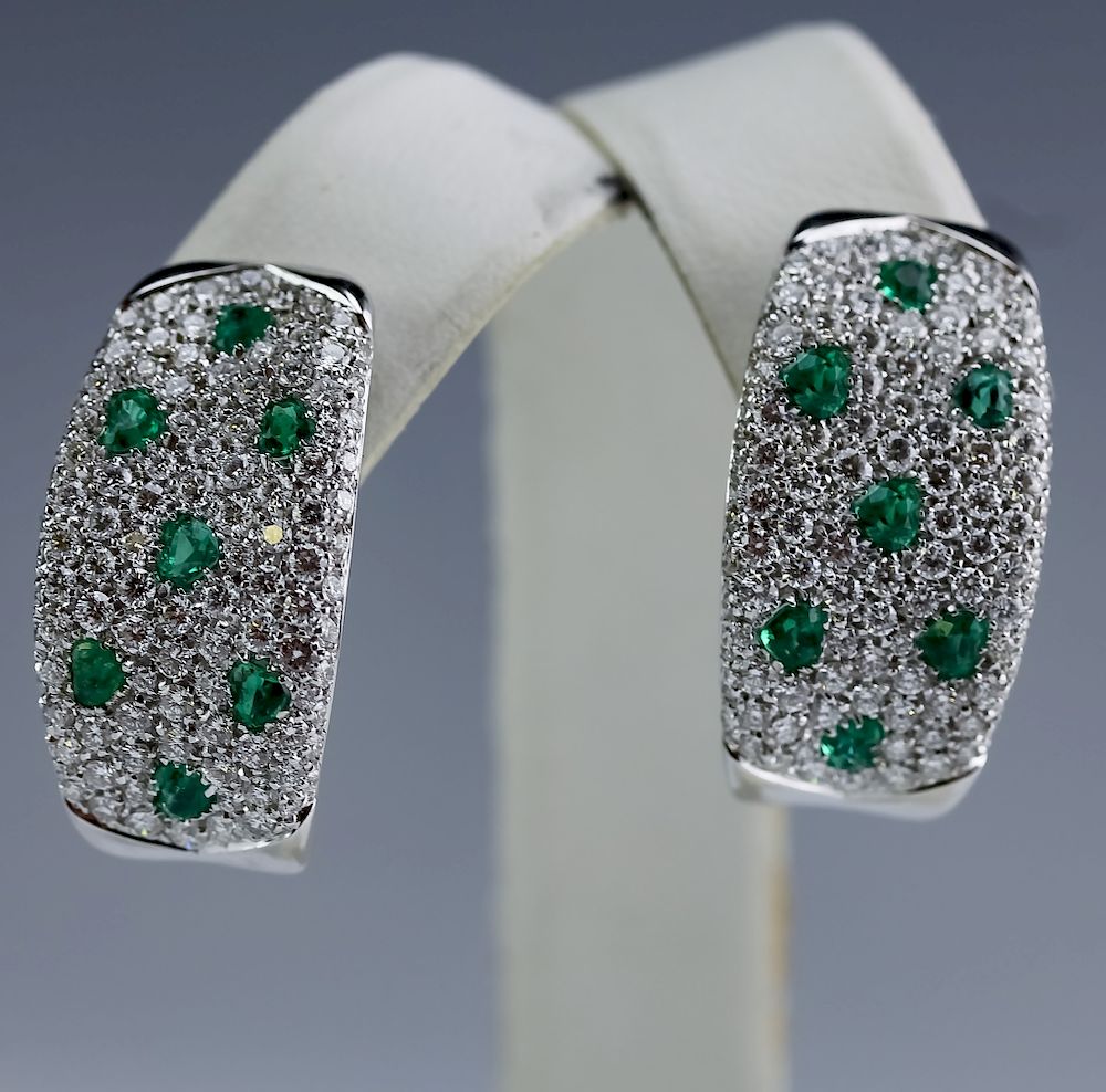 Appraisal: K White Gold ct TW Emerald Diamond Earrings Pair of