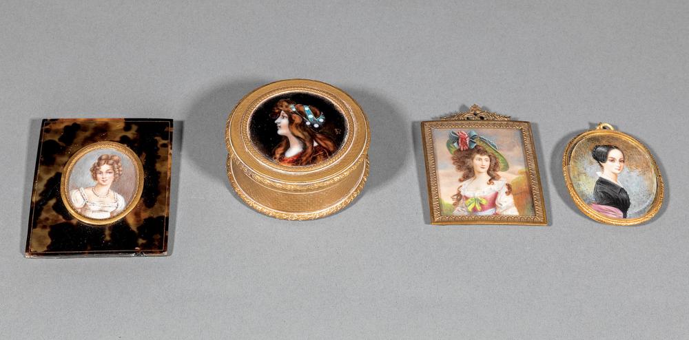 Appraisal: Three Continental School Portrait Miniatures of Ladies one signed Mangardi