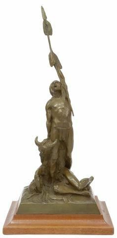 Appraisal: Western bronze sculpture Winning the Iron Shirt signed in cast