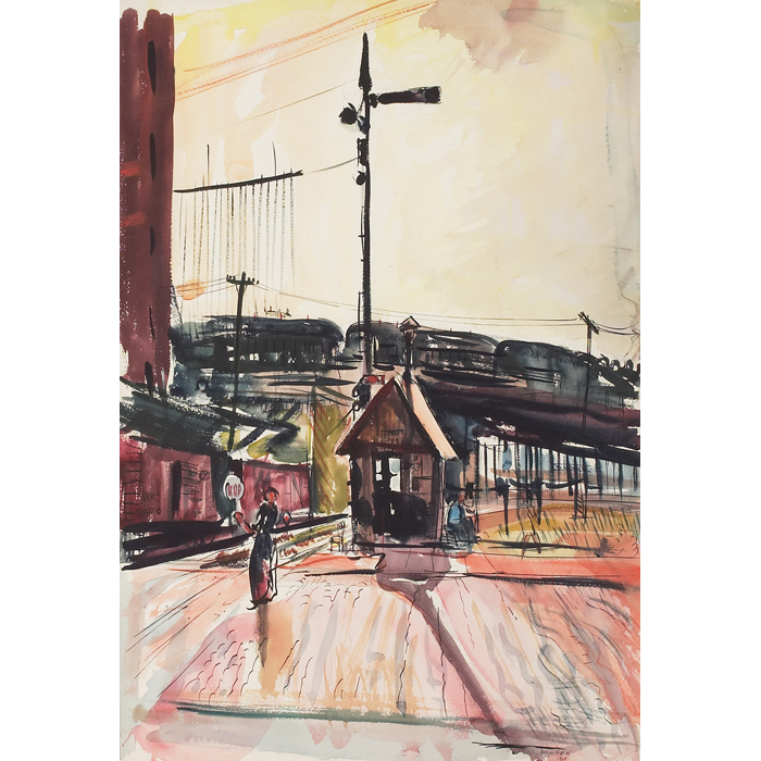 Appraisal: Francis Chapin American - ''Railroad Crossing Chicago '' watercolor ''