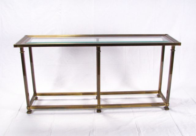 Appraisal: Vintage brass and glass sofa table Neo Classical style inches