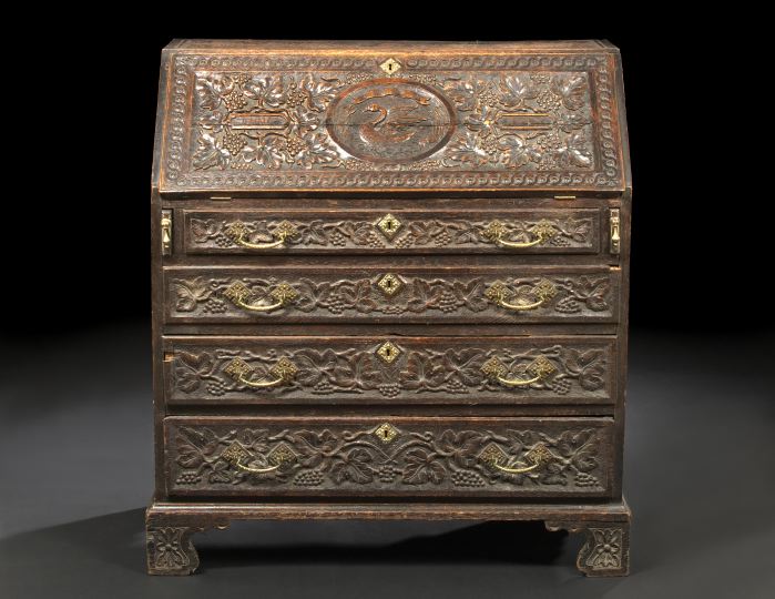 Appraisal: English Carved Oak Bureau th century in the George III