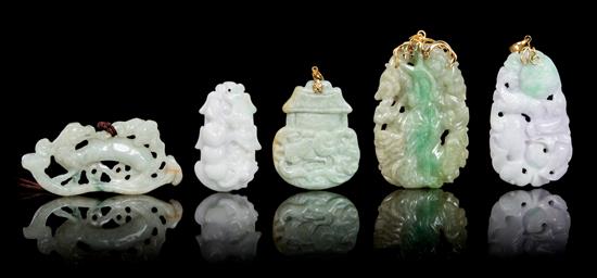 Appraisal: Sale Lot Five Carved Jadeite Pendants comprising three celadon examples