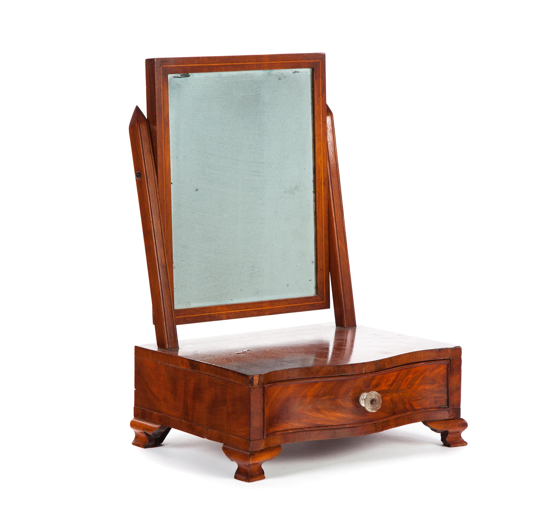 Appraisal: AMERICAN SHAVING MIRROR Late th-early th century mahogany with pine