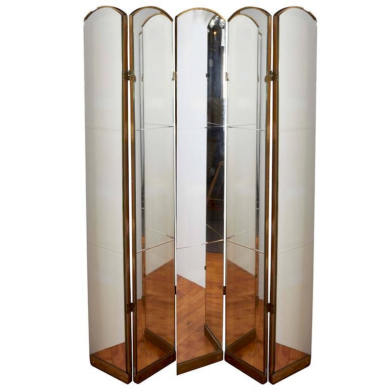 Appraisal: Art Deco Arched Mirror Five-Panel Room Divider Art Deco arched