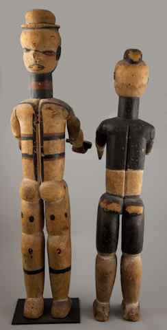 Appraisal: TWO LARGE IBIBIO PUPPETS NIGERIA the male with small chignon