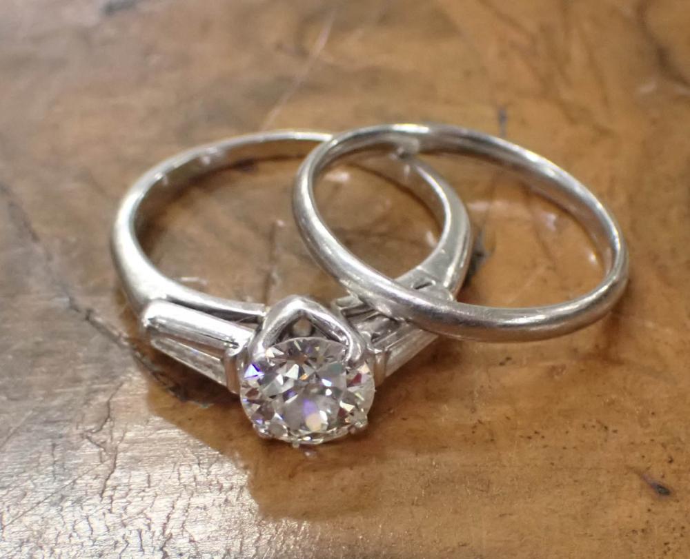 Appraisal: ESTATE DIAMOND AND PLATINUM WEDDING SET including a platinum wedding