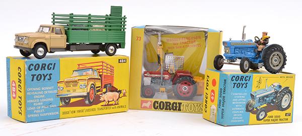 Appraisal: THREE CORGI FARMING MODELS INCLUDING FORD SUPER MAJOR TRACTOR MASSEY-FERGUSON