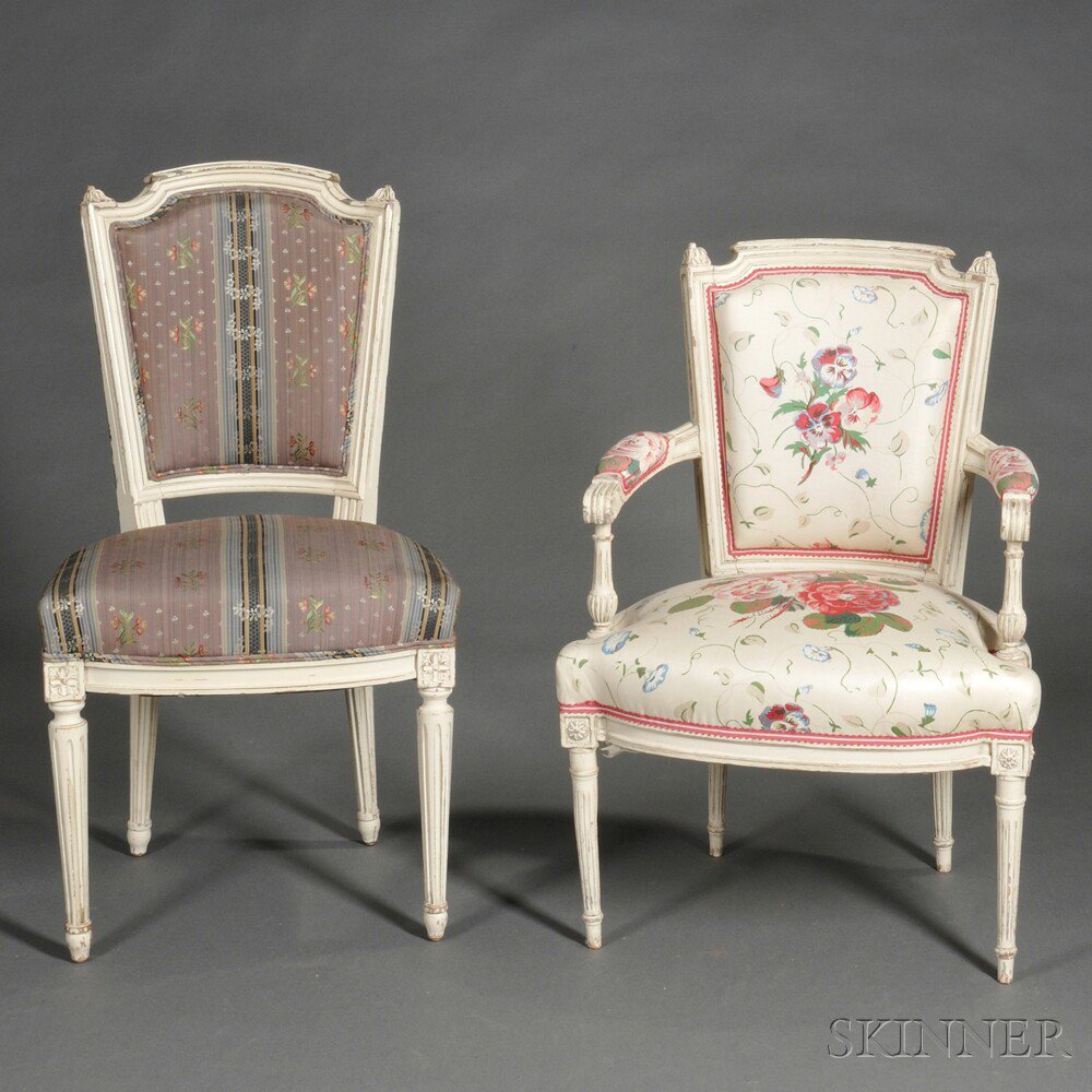 Appraisal: Twelve Louis XVI-style Painted Chairs th century with two different