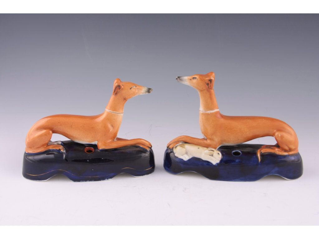 Appraisal: Pair of Staffordshire Coursing Dogs English ca - recumbent whippets