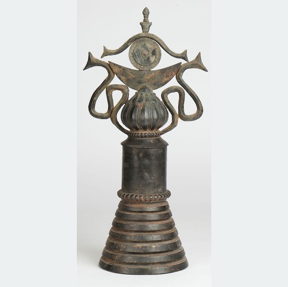 Appraisal: Tibetan Cast Bronze Stupa th Century or Earlier Tibetan Cast