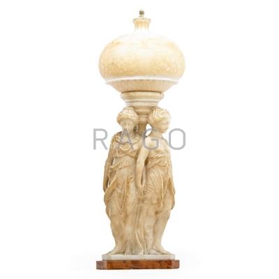 Appraisal: ITALIAN ALABASTER LAMP The Three Graces mounted on marble base