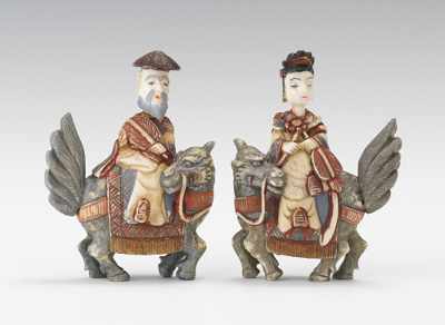 Appraisal: A Pair Snuff Bottles of Ivory Carved Figures Riding Mythical