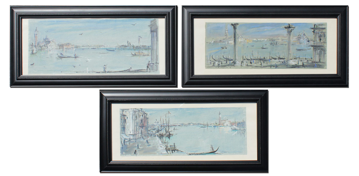 Appraisal: MARTINI Bruno Swiss - Venetian Canals Pastel Gauche and Watercolor