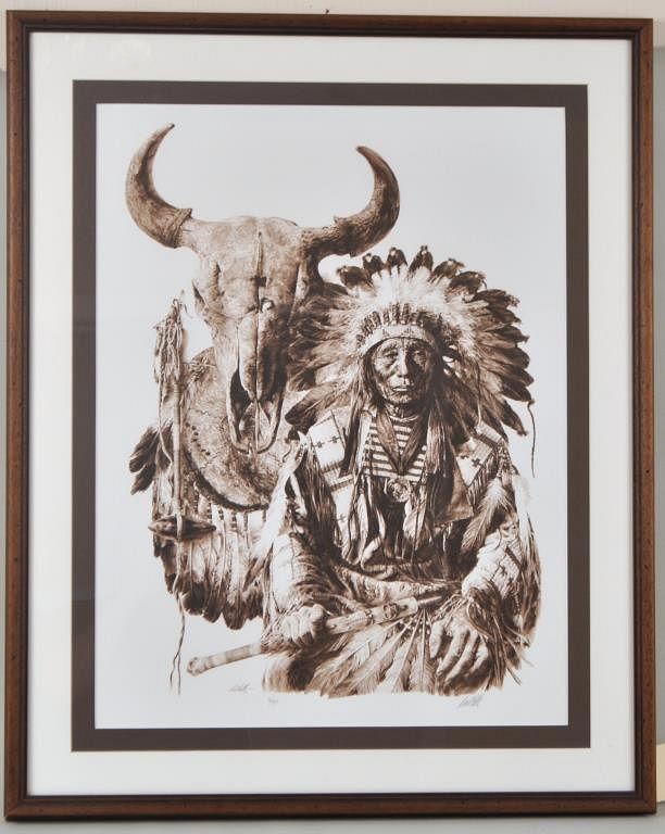 Appraisal: Paul Calle Signed Litho Native American Chief American - Numbered