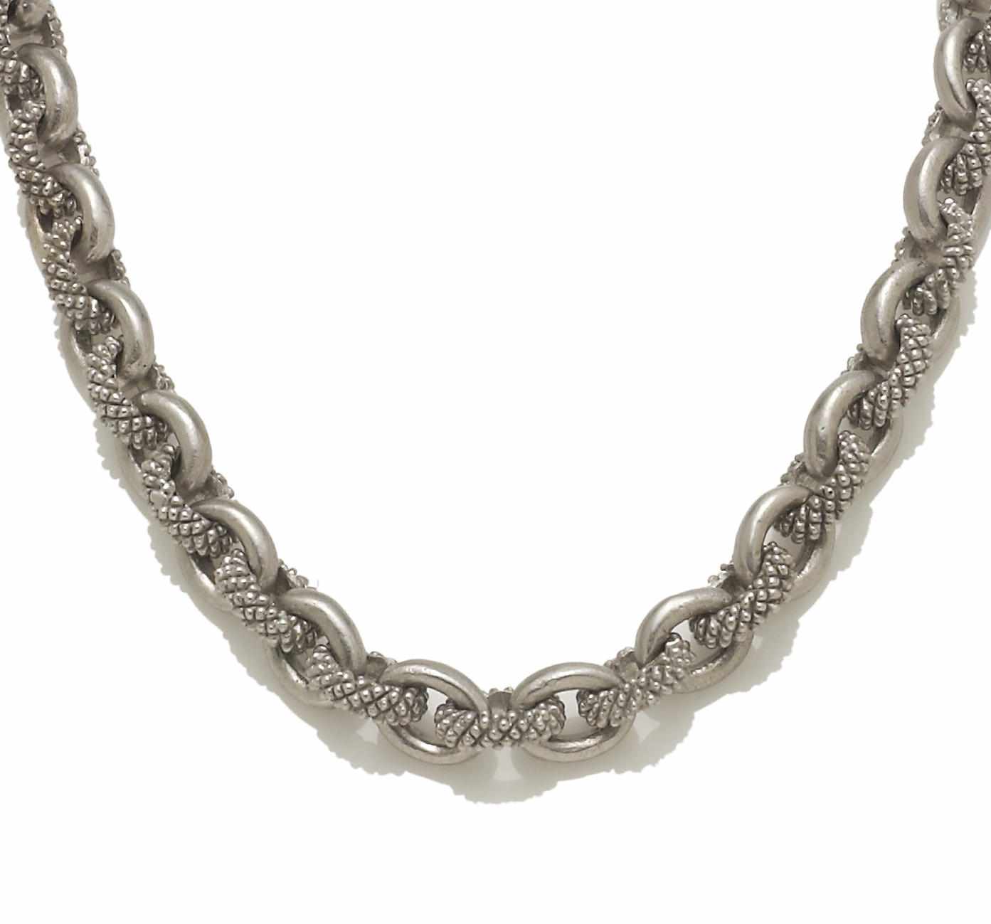 Appraisal: A diamond and fourteen karat white gold cable link necklace