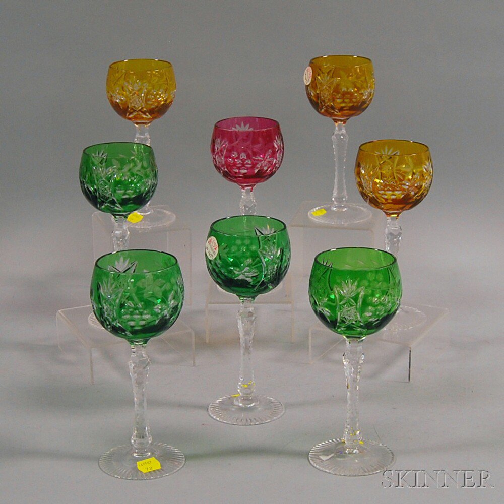 Appraisal: Set of Eight Colored Cut Glass Goblets th century four