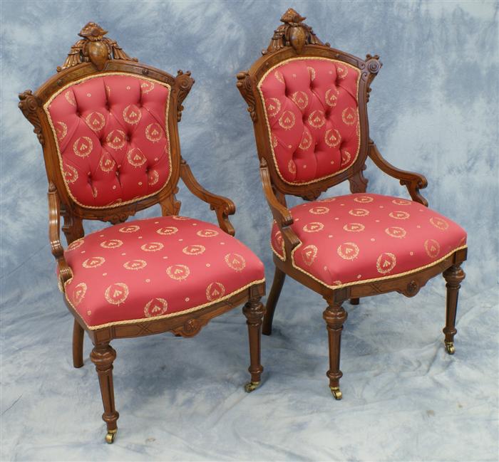 Appraisal: Pr carved walnut Victorian Rennaissance Revival side chairs with half