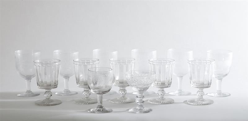 Appraisal: ASSORTED GROUP OF GLASS STEMWARE Set of six etched goblets