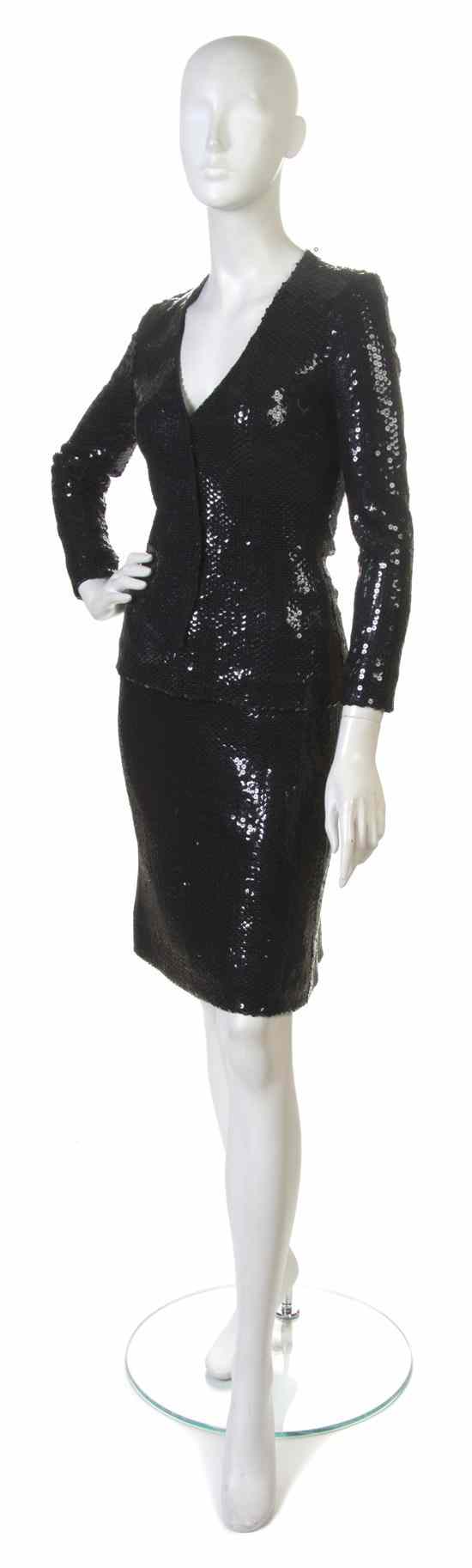 Appraisal: A Halston Black Sequin Evening Suit Labeled Halston