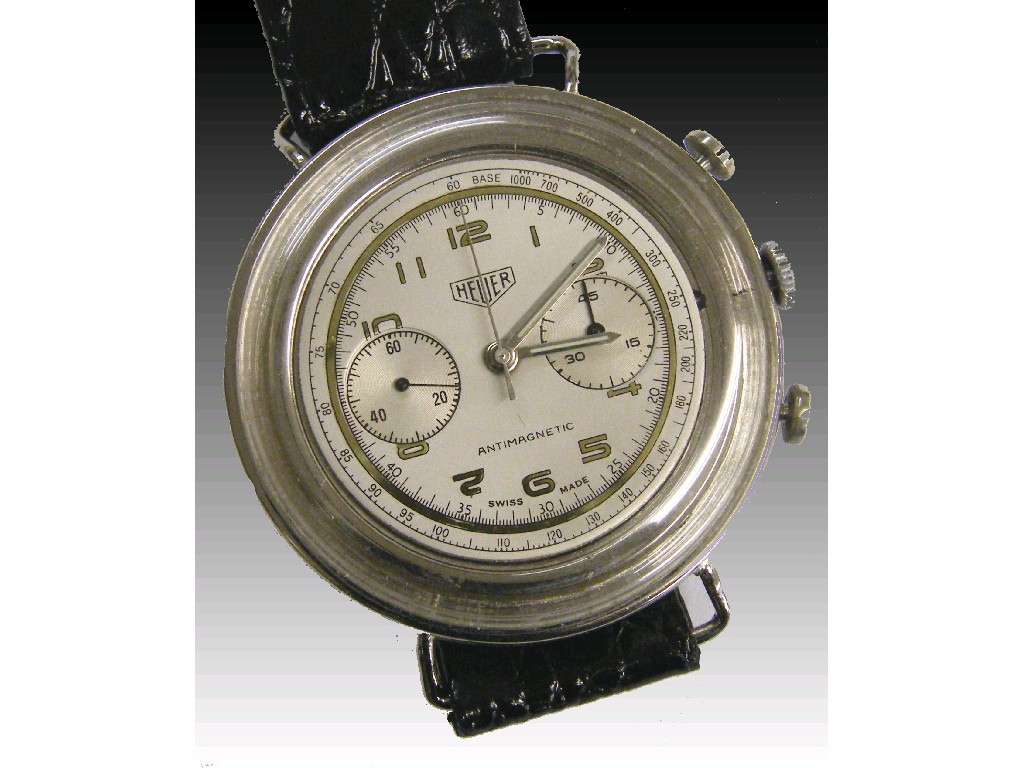 Appraisal: Heuer chronograph custom stainless steel gentleman's wristwatch the silvered dial