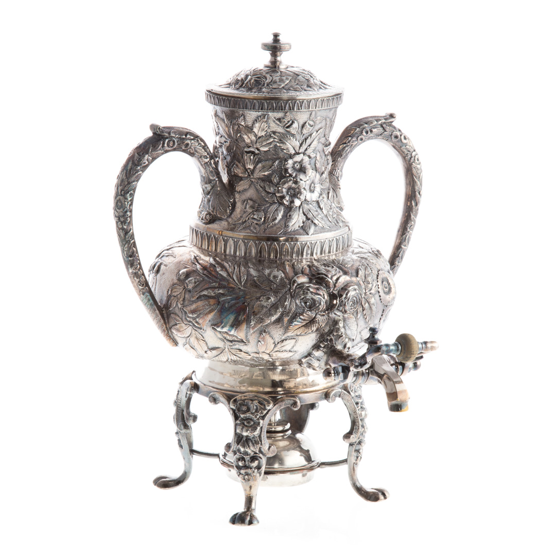 Appraisal: English repousse silver plated samovar vintage silver plated hot water