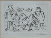 Appraisal: YOSL BERGNER BIRD AND FIGURES ETCHING A P YOSL BERGNER