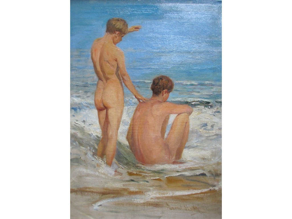 Appraisal: DAVID WALKLEY - TWO NUDE BOYS IN THE SEA Oil